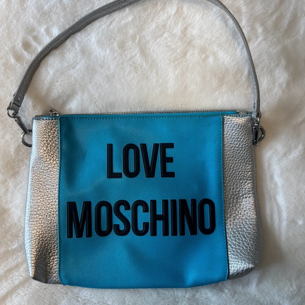 Love Moschino Turquoise and Silver Shoulder Bag